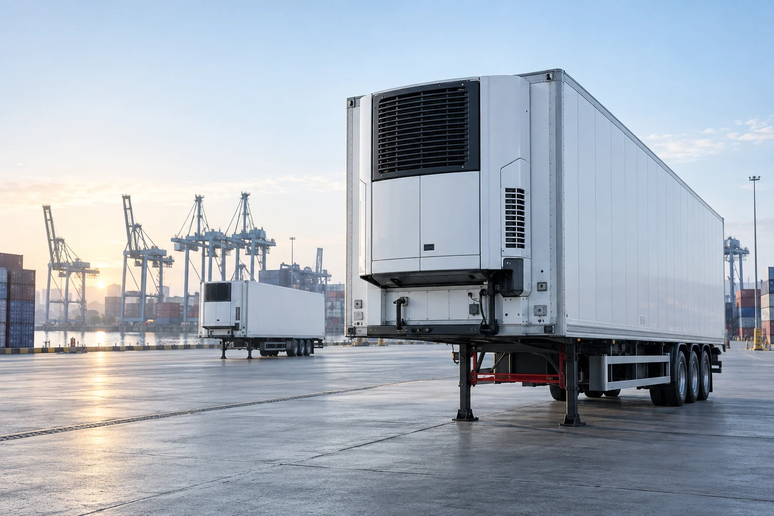 Refrigerated freight trailer at an international container terminal
